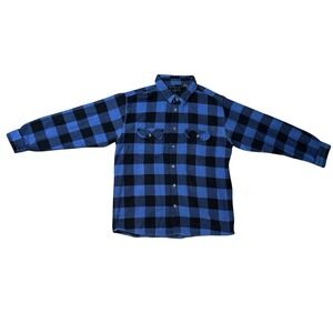 Field & Stream 1871 Long Sleeve Collared Buffalo Plaid Blue Shirt Mens XL